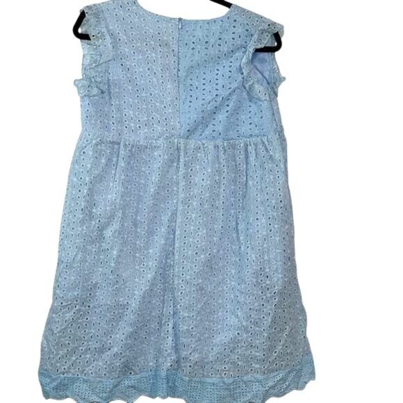 Blue Eyelet Lace Ruffle Sleeve V-Neck Dress With Lining  Short & Back Zipper Clo - Picture 5 of 8